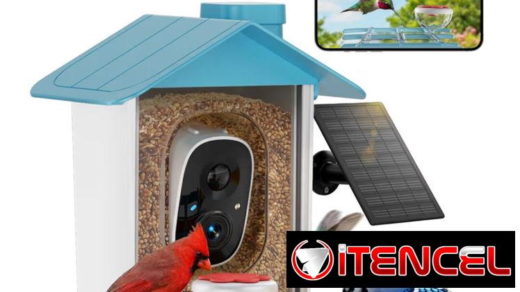 Camara solar para patio con comedero para pajaros