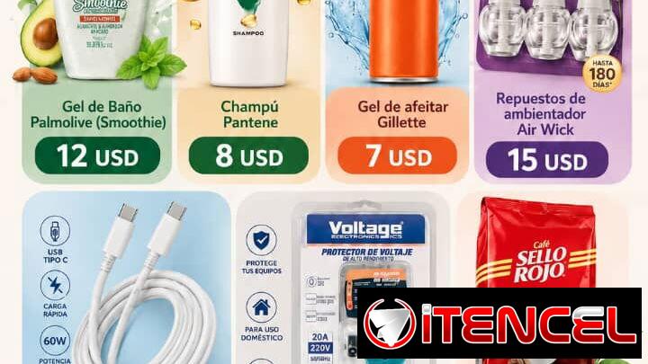 Smoothie Palmolive, Champú Pantene, Gel de Afeitar Gillette, Repuestos Air Wick, Cable Tipo C, Café Sello Rojo, Etc.