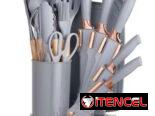 Set de 19 piezas de  Utensilios de Cocina de Silicona y Cuchillos