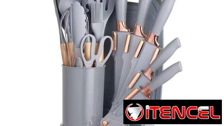 Set de 19 piezas de  Utensilios de Cocina de Silicona y Cuchillos