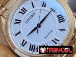 EM0973-55A citizen eco drive woman Arezzo en oro rosa esfera blanca con números romanos negros y un cristal de zafiro