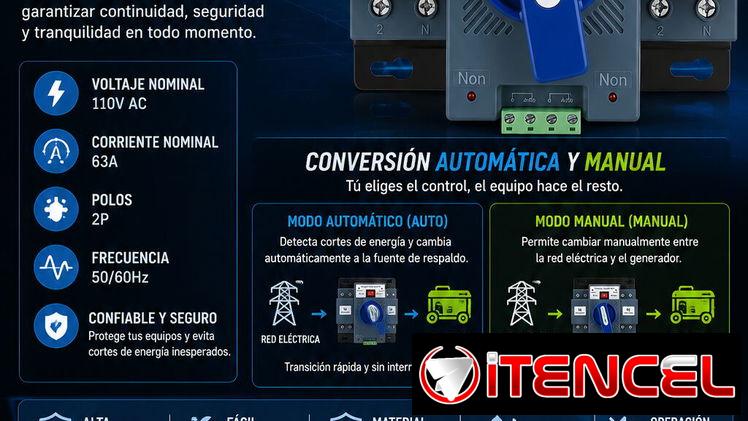 Interruptor de transferencia automático o manual 110v,