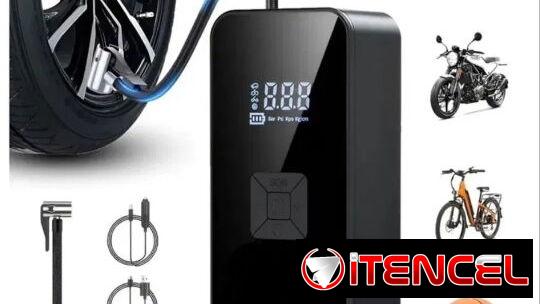 Compresor Digital Recargable para neumáticos. Carga por USB (Tipo C) y por cable de 12v de auto. Pantalla digital y pres
