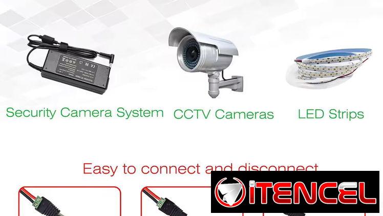 pares de conector de alimentación para cámaras de vigilancia CC de 12V 5,5mm x 2,1mm