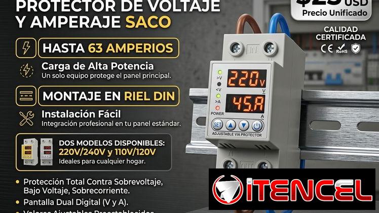Protector 63A para toda la casa 110 v y 220 v. Además inteligente!!