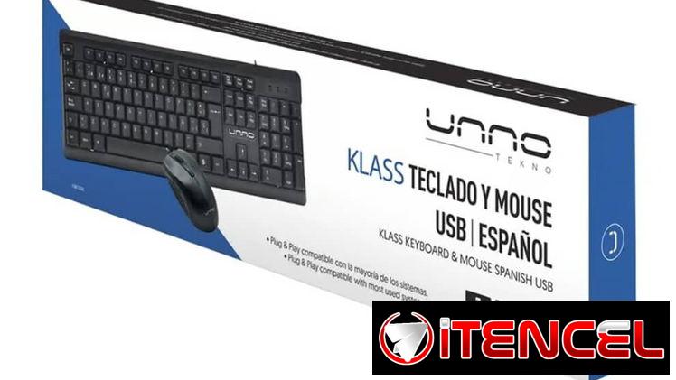 Combo Unno Tekno Teclado y Mouse USB Español Klass Diseño Cómodo Teclas Durables 1000dpi Oficina y Hogar