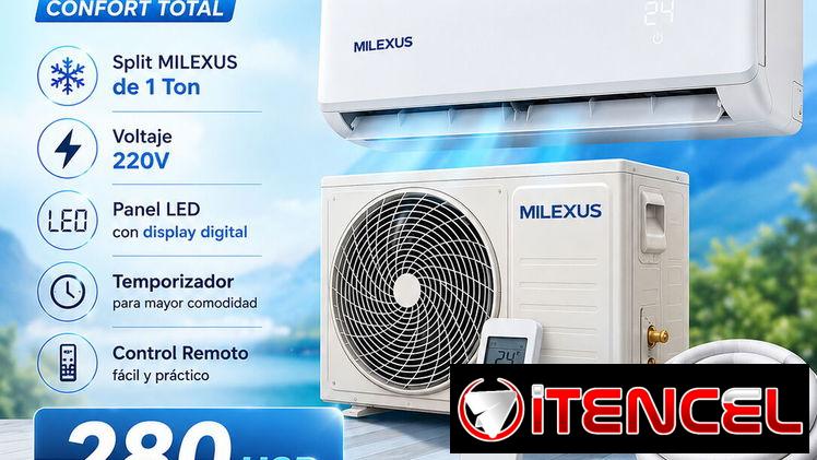 Split MILEXUS de 1 Ton ( cubre un espacio de 12 a 18 m2 ),Control Remoto ,Timer + Oferta de 12GB de datos moviles