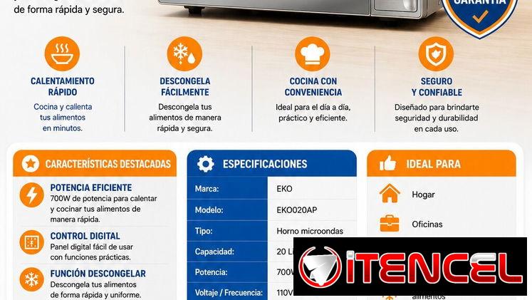 🚧 🔥 HORNO MICROONDAS EKO 20 L  💲 Ahora solo $80  🛡️ Incluye 1 mes de garantía 🚧
