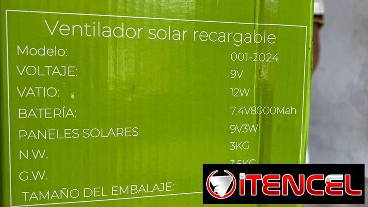 Ventilador Recargable con Panel Solar