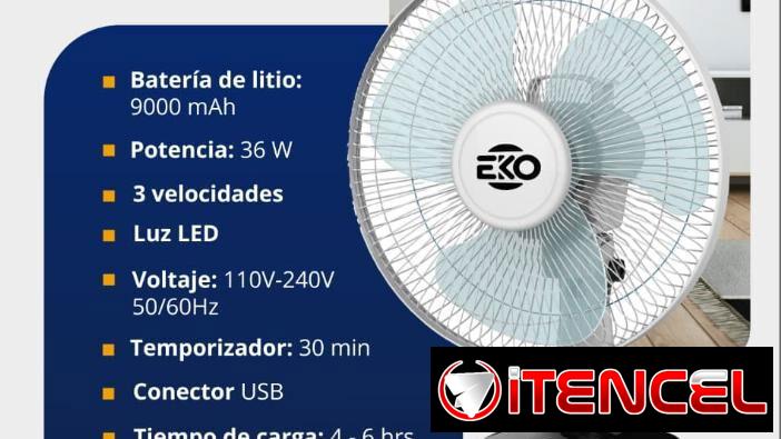 VENTILADOR RECARGABLE EKO 12″ Velocidad máxima 8 horas CON FACTURA Y GARANTIA!!!!