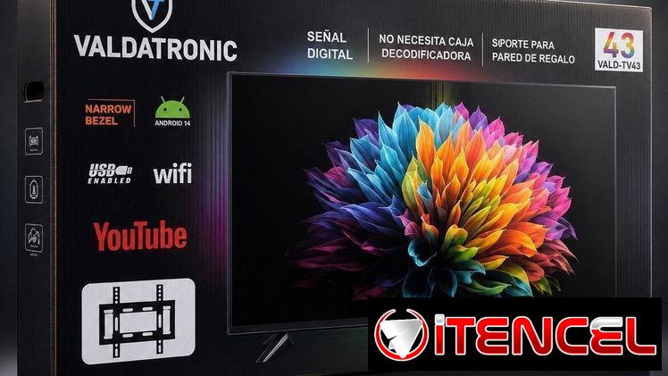 TV 43″ VALDATRONIC, SMART, con CAJITA DIGITAL INTERNA y Soporte a la pared