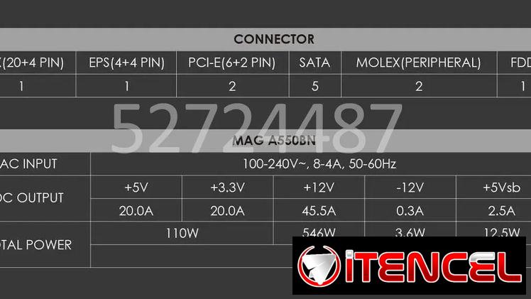 ✅✅52724487 – Fuente MSI MAG A550BN (550W/45,5A) 80+ Bronce✅✅