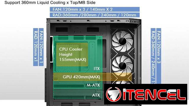 Chasis Gaming Semi panorámico marca DIYPC modelo ARGB-N3-BK + 4 fanes ARGB 120mm