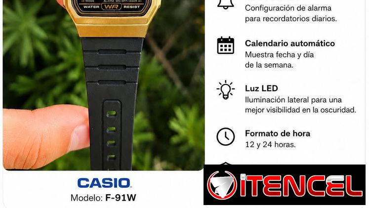 Reloj CASIO F-91W Dorado/Negro con mensajería incluida