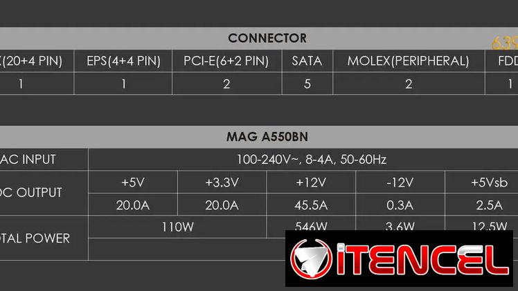Fuente MSI MAG A550BN (550W/45.5A), 80+ Bronce, NUEVA en caja