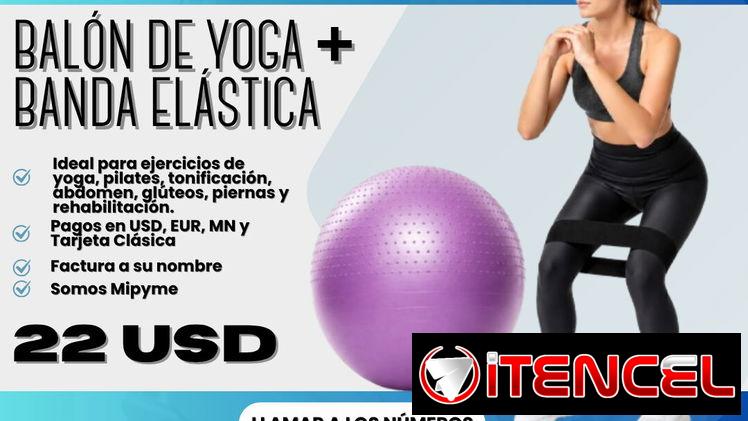BALÓN DE YOGA INFLABLE CON SUPERFICIE ANTIDESLIZANTE + BANDA ELÁSTICA CERRADA DE RESISTENCIA 💪🧘‍♀️