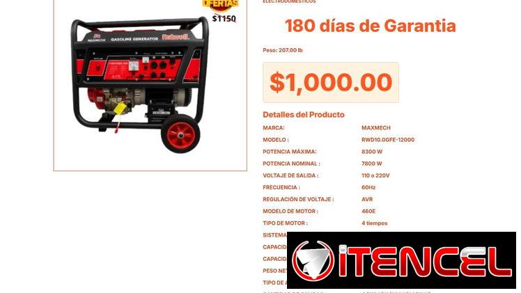 Planta Eléctrica Maxmech 8300W Modelo RWD10.0GFE-12000 a Gasolina VPT#-0244