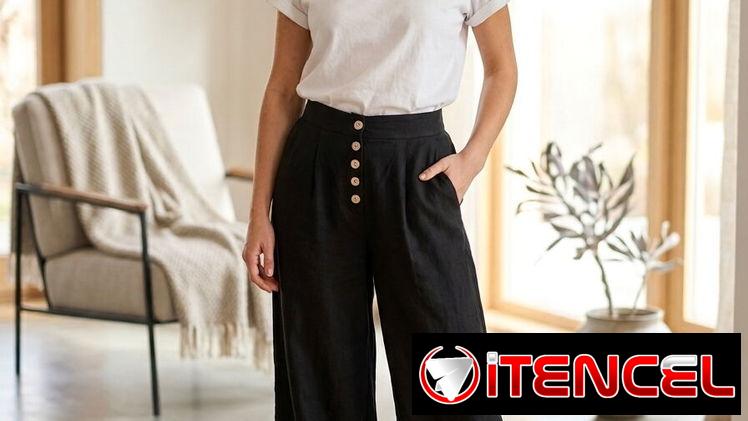 Pantalón Palazo Negro con Botones (Talla M) • $20 USD