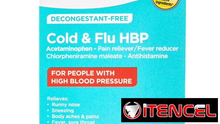 Cold & Flu Tabletas HBP para Resfriado y Gripe sin Descongestionantes Equate para Personas con Presión Arterial Alta, 20