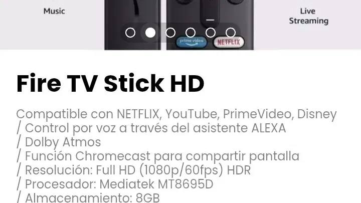 Fire TV Stick HD. Compatible con NETFLIX, YouTube, PrimeVideo, Disney. Nuevo