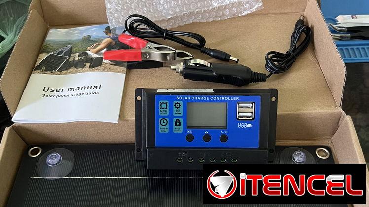 Controlador de carga solar y regulador de panel con pantalla LCD, de 12V y 24V mas su panel y conectores (todo nuevo)