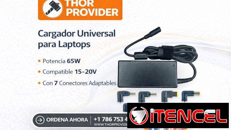 Cargador Universal Para Laptop 65W – Compatible Dell, HP, Asus, Lenovo | Entrada 100-240V | 15V-20V con Múltiples Puntas