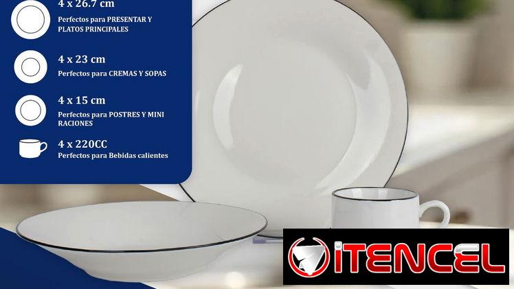 Set de Vajilla de Porcelana 16 piezas (blanco, con líneas y floreados)