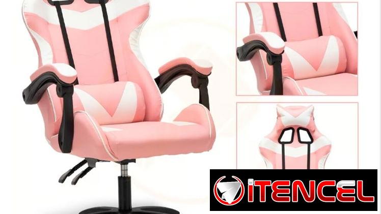 Silla Ergonómica de Oficina Tipo Gaming, con Respaldo Alto, Reclinación y Soporte Lumbar, Rosado con Blanco