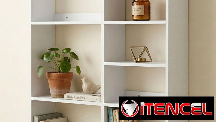 Estante de pared asimétrico en MDF hidrófugo, ideal para salas y estudios, con repisas de diferentes tamaños.
