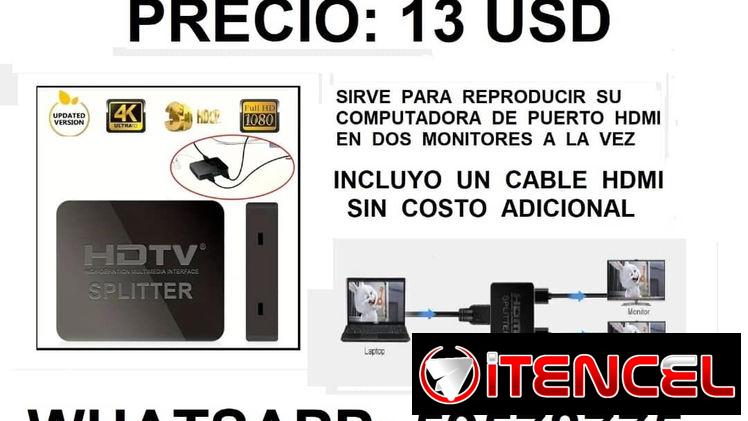 Splitter HDMI de 2 puertos. Incluye cable HDMI gratis para que conectes tu computadora a dos monitores al mismo tiempo.