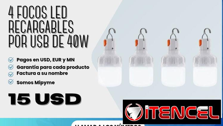 💡 4 Focos LED Recargables por USB de 40W 💲 ¡Solo 15 USD!