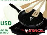 Cocinas de inducción y cocinas infrarrojas con sarten y paletas de madera incluidas en el precio y cocinas regulables