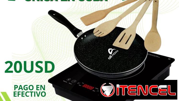 Cocinas de inducción y cocinas infrarrojas con sarten y paletas de madera incluidas en el precio y cocinas regulables