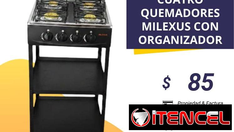 COCINA DE GAS DE CUATRO QUEMADORES MILEXUS CON ORGANIZADOR