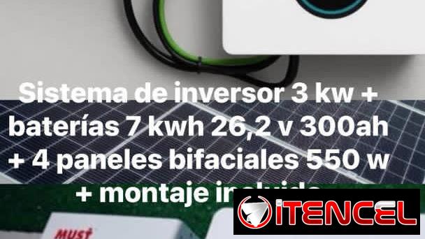 Sistema de inversor 3 kw + baterías 7 kwh 26,2 v 300ah + 4 paneles bifaciales 550 w + montaje incluido