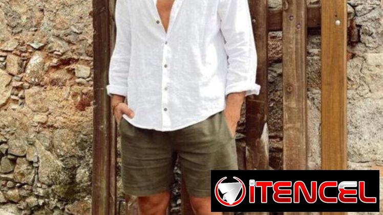 Camisas blancas de lino , ropa de vestir para hombre