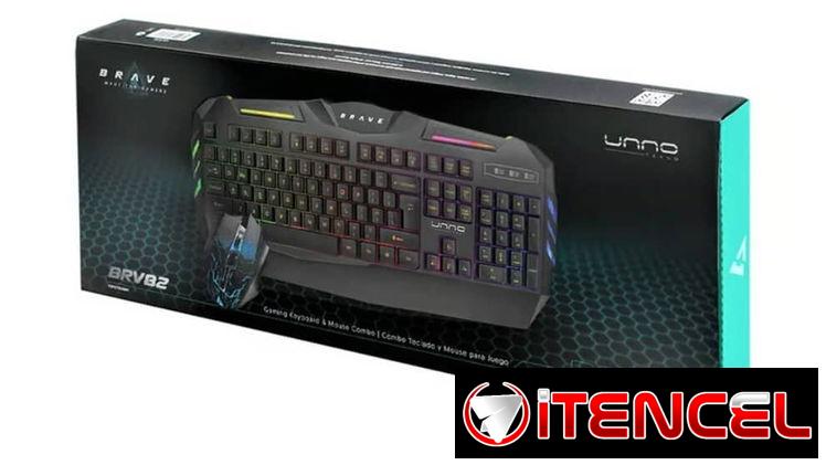 Combo Gamer Unno Tekno Brave BRV82 Teclado y Mouse Retroiluminados Anti-Ghosting DPI Ajustable Cable Trenzado