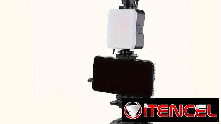 Trípode para teléfono móvil con micrófono y luz led