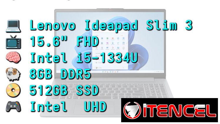 LAPTOP 🎁NUEVA🎁📦CAJA, Lenovo Ideapad Slim 3 (82X700EDUS), 15.6″ FHD IPS, Intel Core i5-1334U, 8GB DDR5, 512GB SSD