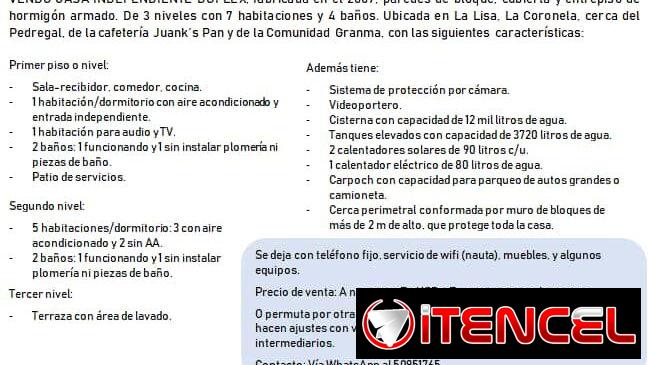 Vendo casa de 7 habitaciones…leer la descripción