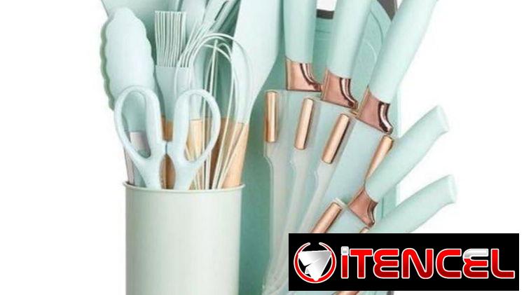 Set de 19 piezas de  Utensilios de Cocina de Silicona y Cuchillos
