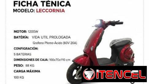‼️Motorina eléctrica modelo LECCORNIA batería de grafeno plomo-acido 60v 20ah ( motor de 1200 wat )