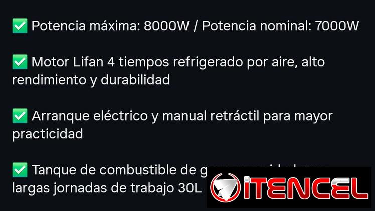 *Planta eléctrica LIFAN de 8000 w gas de la calle y gasolina encendido por yoyo y llave ( motor de arranque ).110 y 220