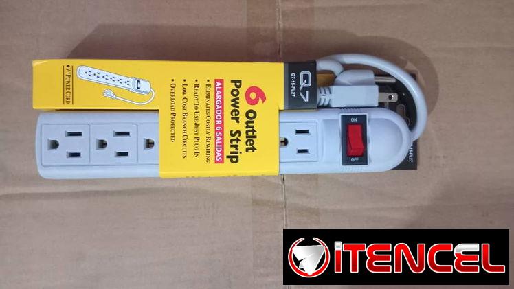 🚧 REGLETA ELECTRICA Q7 6 SALIDAS 110/120 V – 85 CM / EXTENSION ELÉCTRICA 15FT. CON MULTI TOMA-Q7 🚧