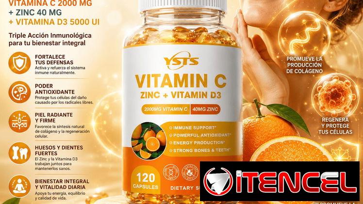 3 en 1/ Vitamina C, Zinc más D3/ todo en uno p mejor eficiencia.