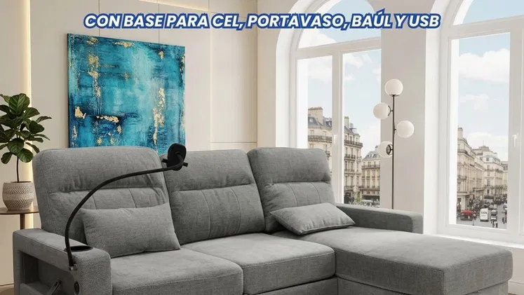 Sofá cama L con baúl