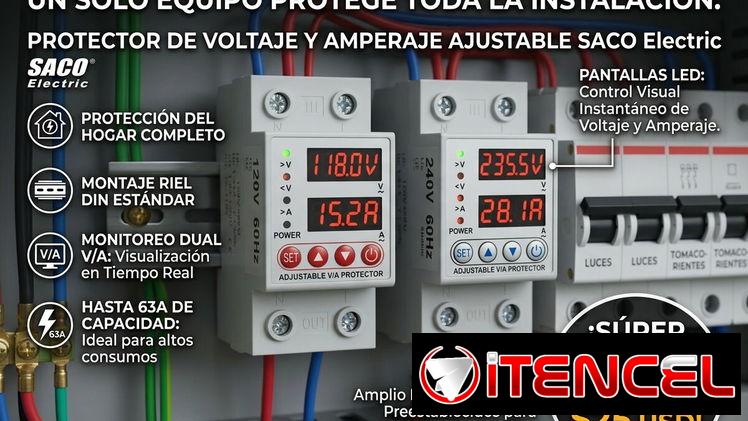 Protector de voltaje y corriente inteligente de 63A para 110v o 220 v