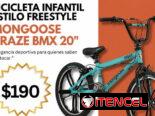 Mongoose Craze BMX 20″ – Bicicleta Infantil estilo freestyle | videojuegoshabana.com