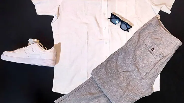 Camisa blanca mangas corta , pantalón blanco de lino , ropa de lino para hombres