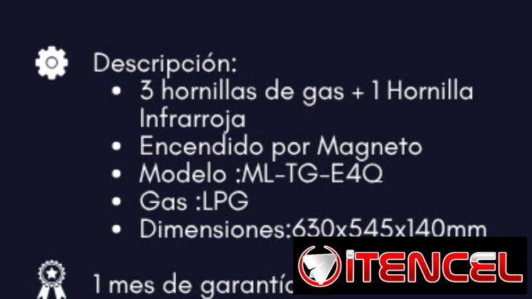 Cocina Milexus empotrable de 3 hornillas de gas + 1 hornilla infrarroja (MENSAJERIA INCLUIDA)